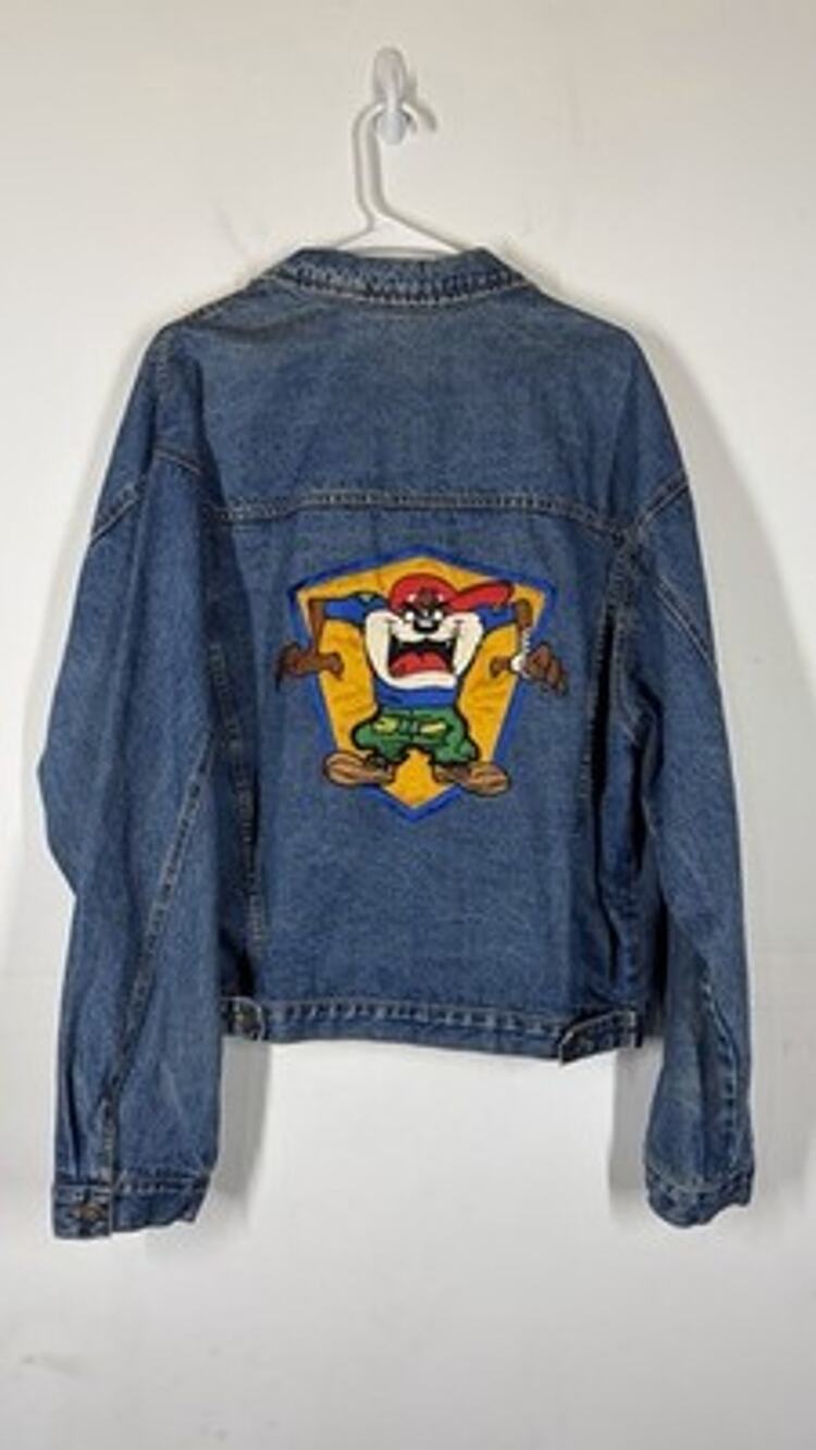 VTG Warner Bros Taz Tasmanian Devil Denim Jacket Size XL Men’s No Brand Tag Y2K